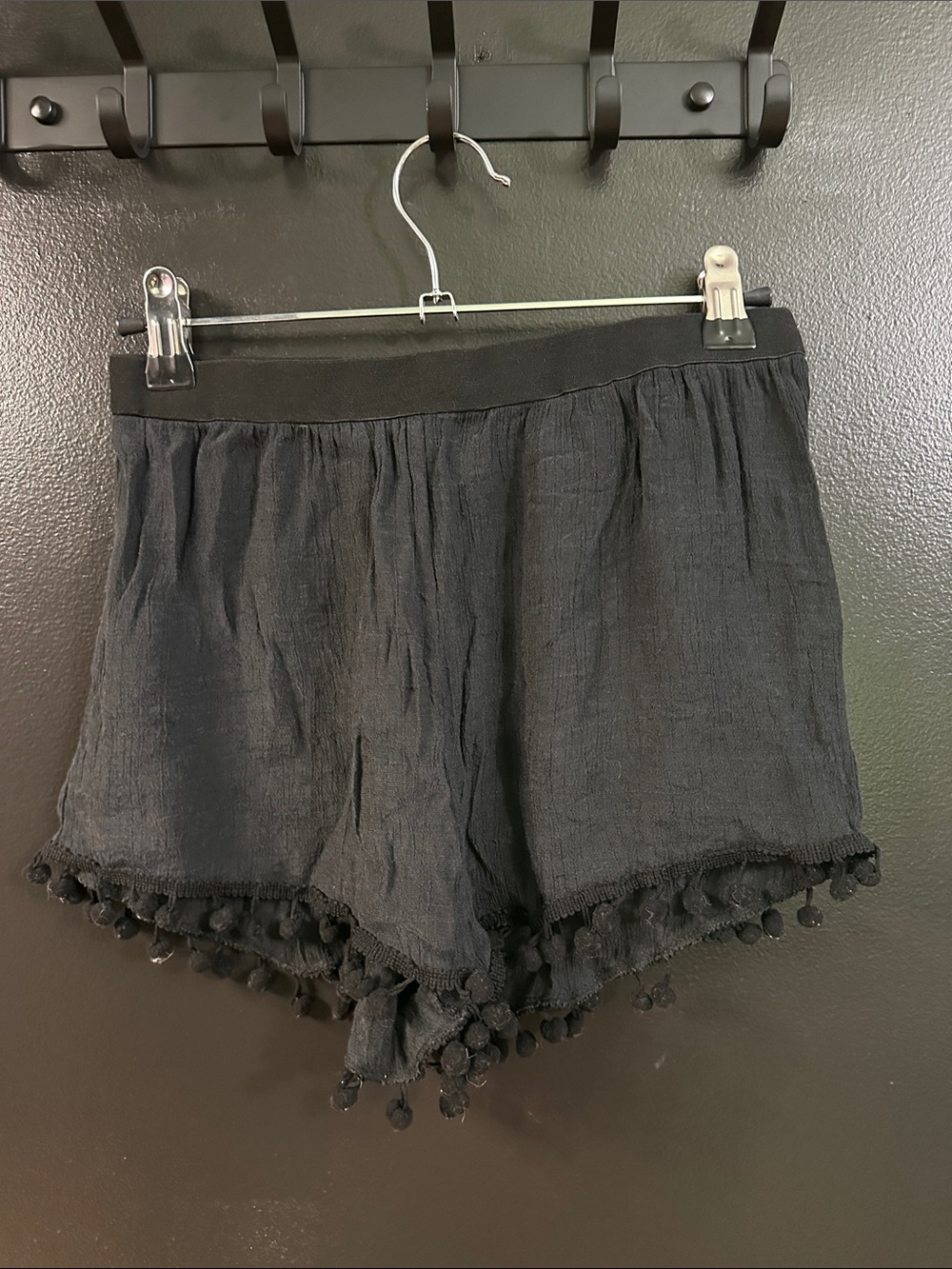 Women's Black Pom-Pom Trim Lightweight Shorts